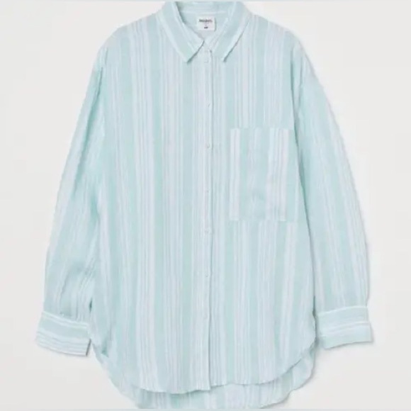 H&M × Lemlem Shirt Linen Striped Oversized Button Down Size XS - Picture 1 of 13